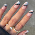 Removable Fake Nails: Color Matching French Line & Ripple Art