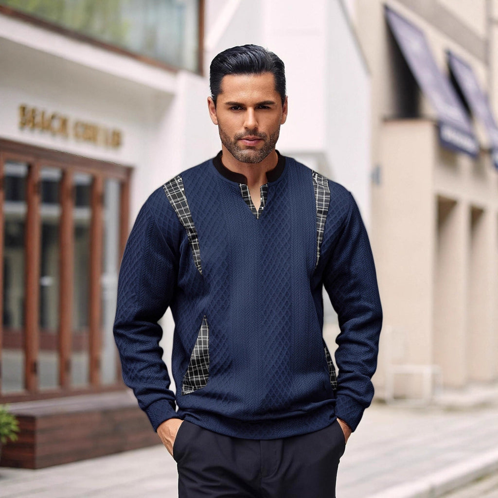 Men's Contrast Color Pullover Sweater | Casual Knit Jumper Top