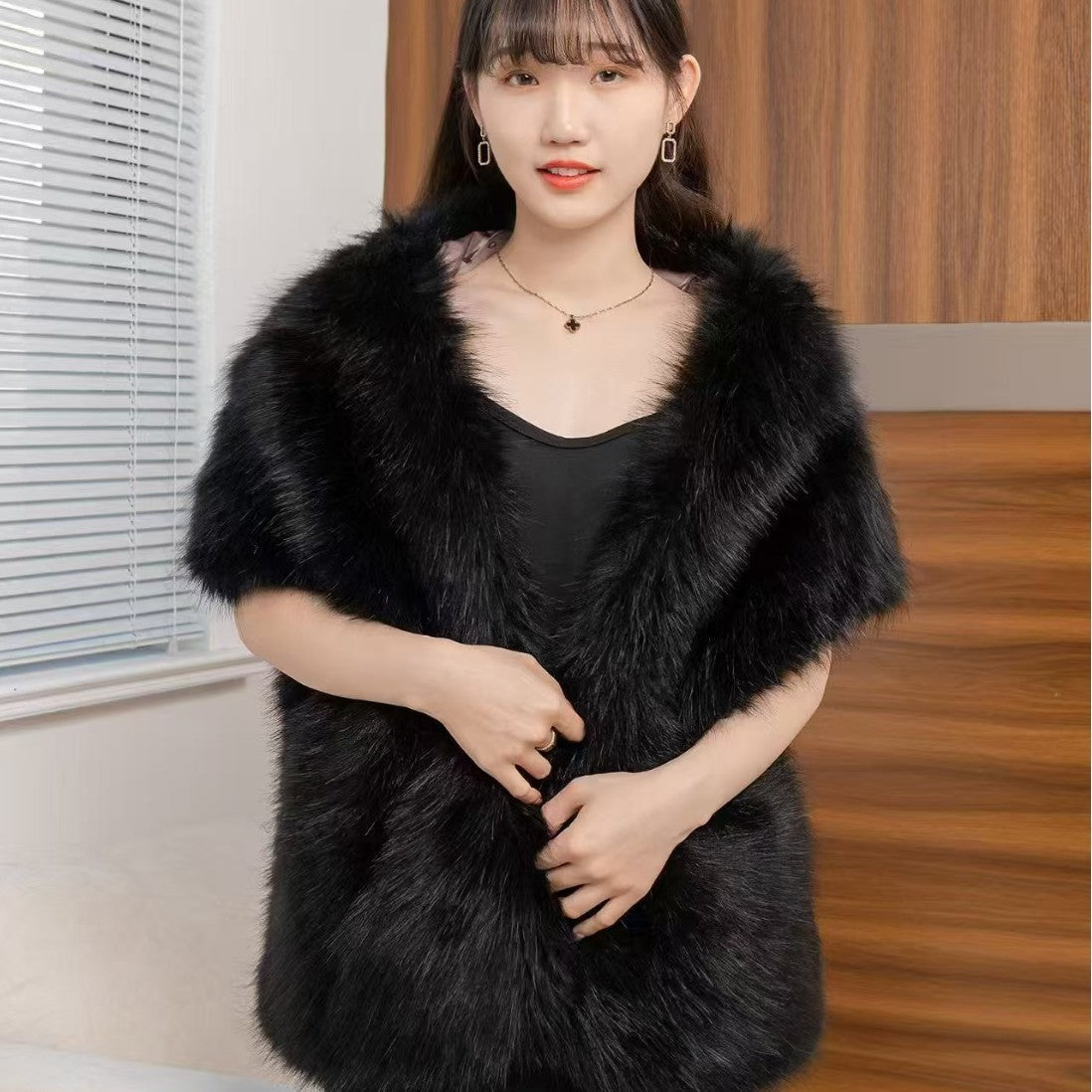 Women's Big Fur Collar Scarf Shawl Wrap