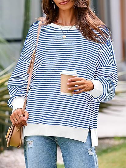 Waffle Knit Crewneck Split Pullover Sweater