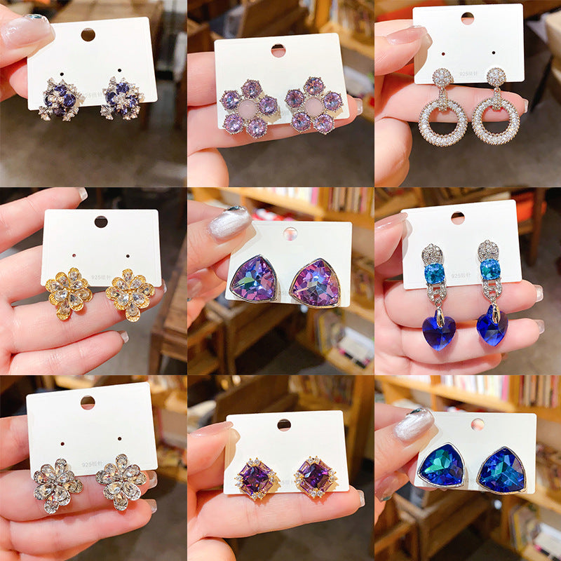 Light Luxury Heart-Shaped Zircon & Multi-Shape Stud Earrings