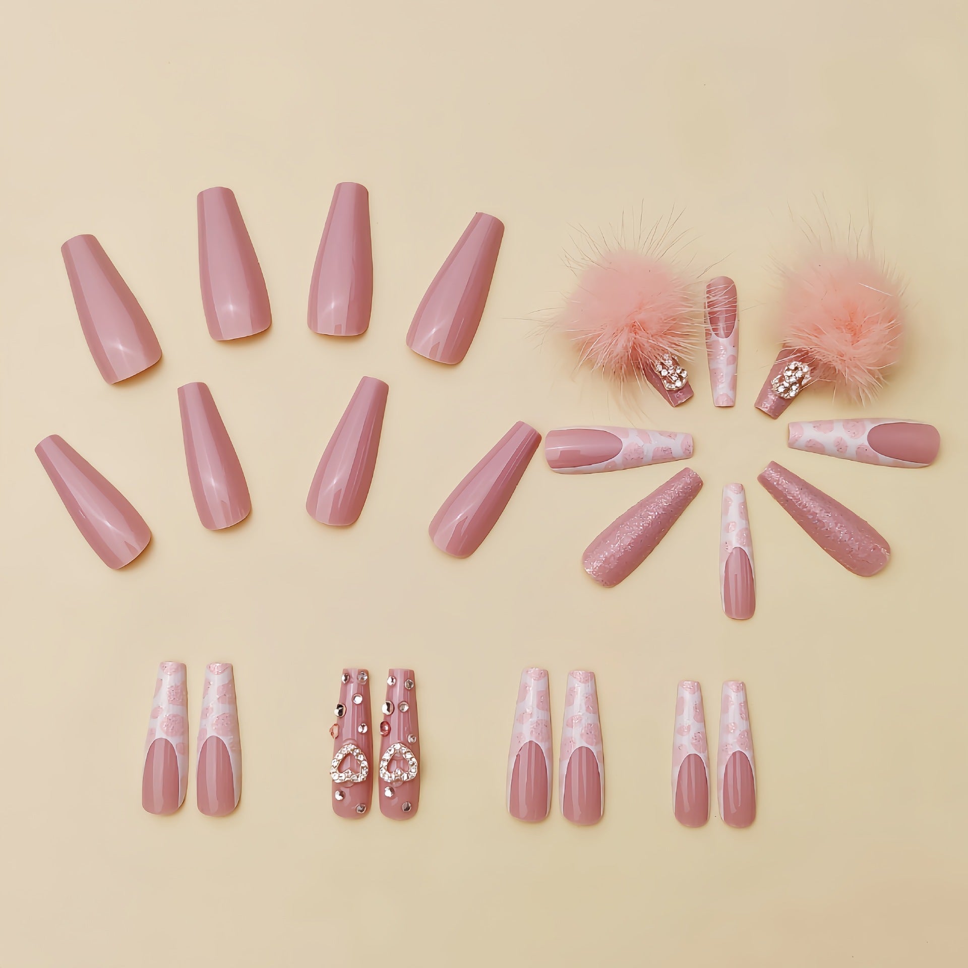Gentle Girl Wearable Fake Nails: Cotton Candy Ball & Diamond