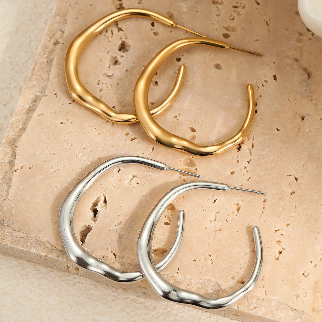 C-Ring Hoop Earrings Stainless Steel 18K Gold Plated