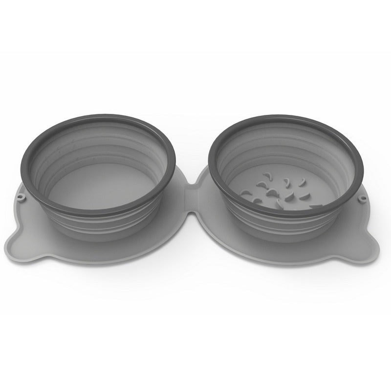 Non-Slip Portable Pet Bowls | Foldable Silicone Double Feeder for Dog & Cat Travel