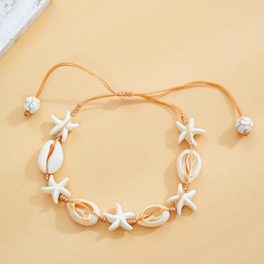 Hand-Woven Starfish & Shell Charm Bracelet