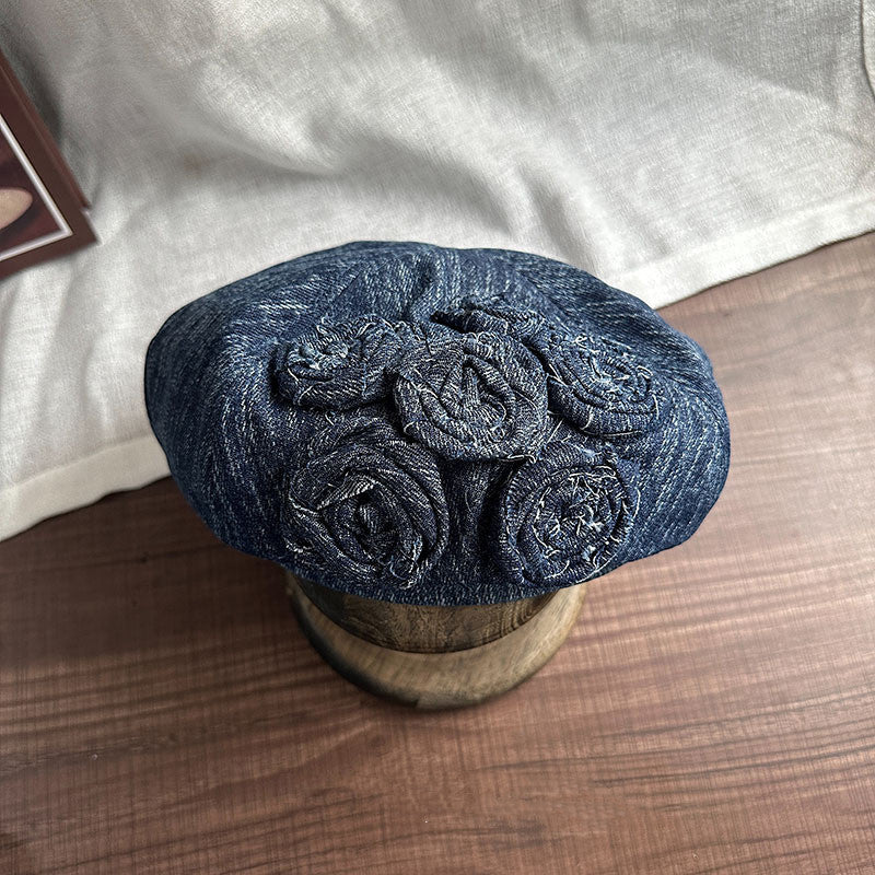 Women's Elegant Korean Style Rose Embroidered Beret Hat
