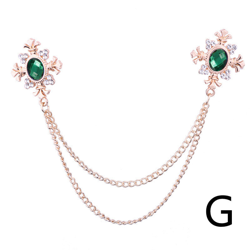 Fringed Rhinestone Cross Collar Chain & Brooch Pin