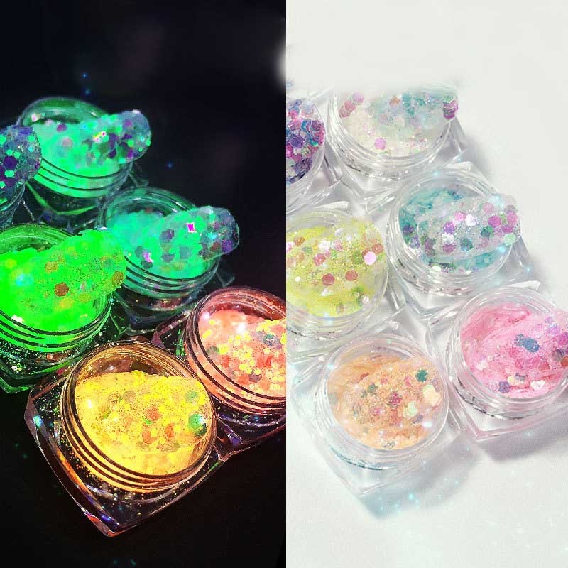 Holographic Luminous Nail Glitter Flake Set