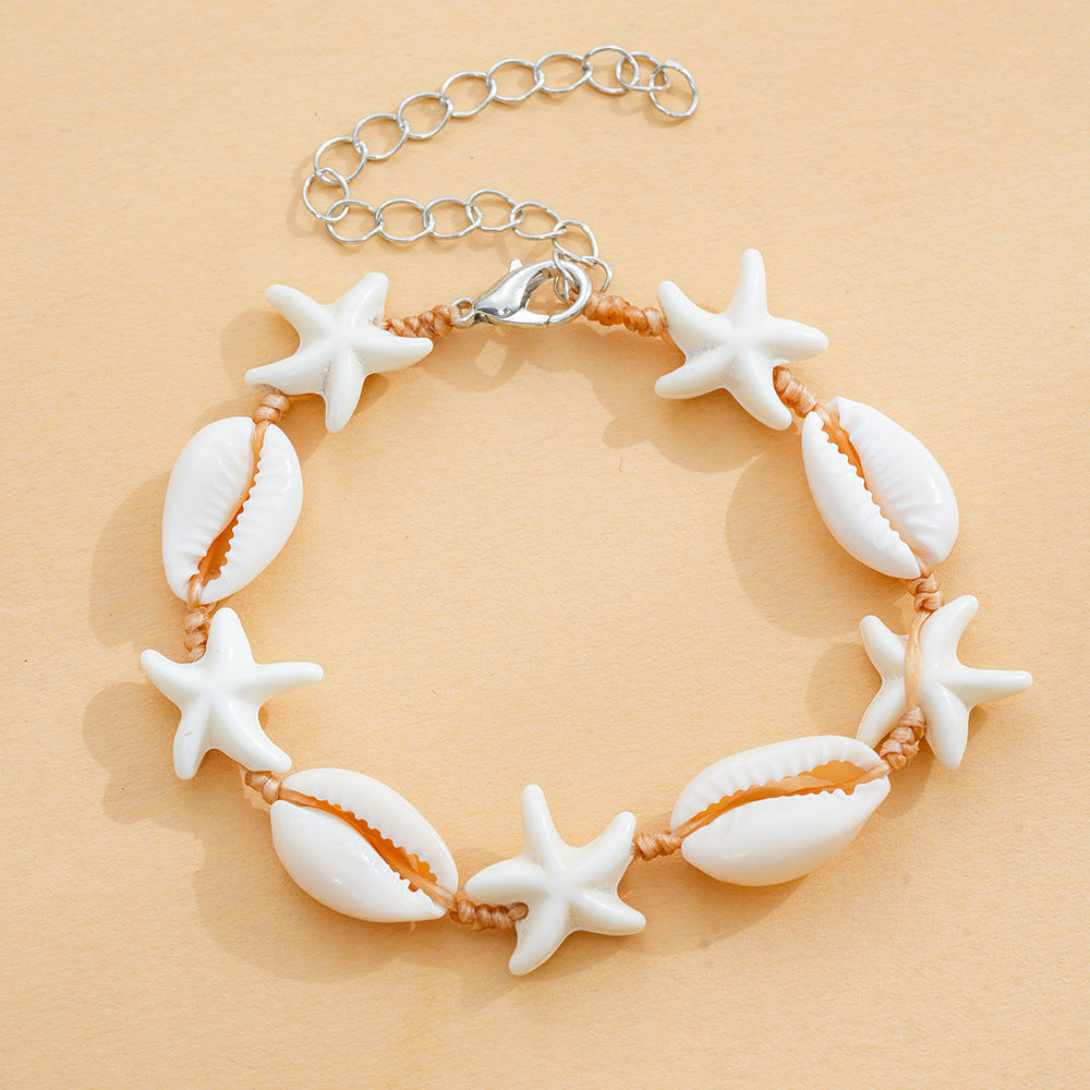 Hand-Woven Starfish & Shell Charm Bracelet