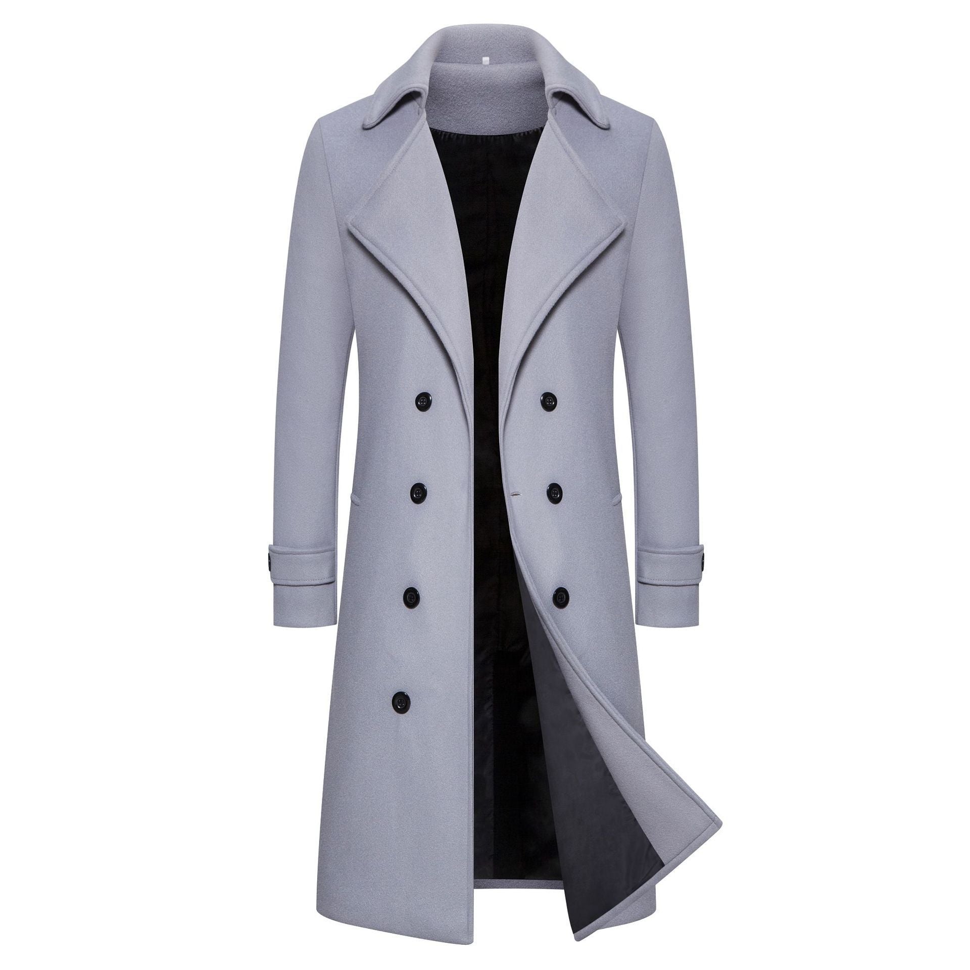 Men's Long Double-Breasted Woolen Trench Coat | Warm Autumn/Winter Overcoat