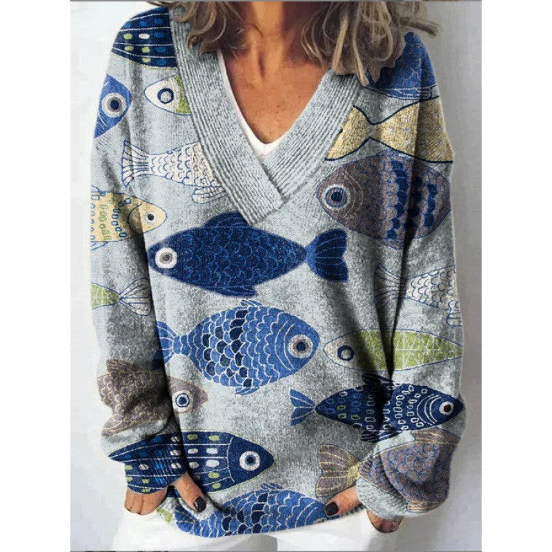 Women's 3D Digital Floral Print Long Sleeve Pullover