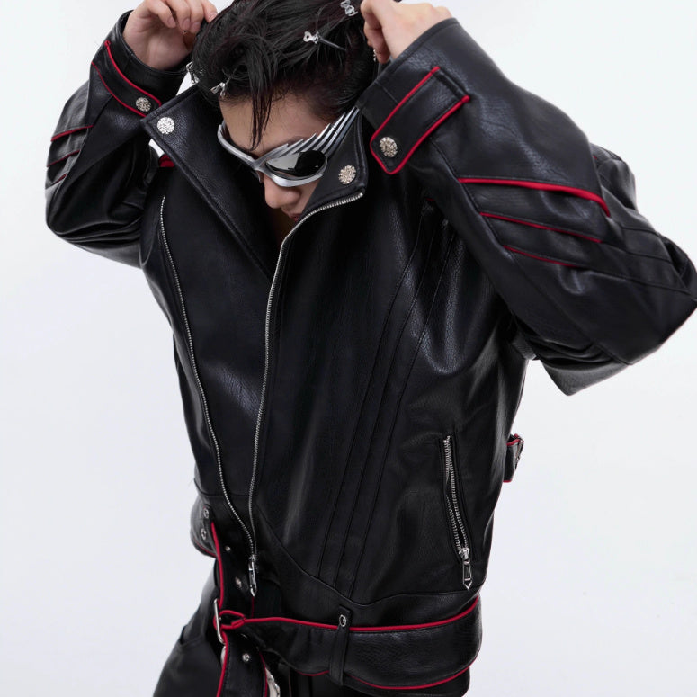 Niche Design Short Leather Jacket | Deconstruction & Pleated Detail Top