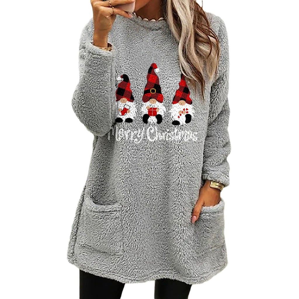 Women's Holiday Letter Graphic Long Sleeve Pocket Fleece Top
