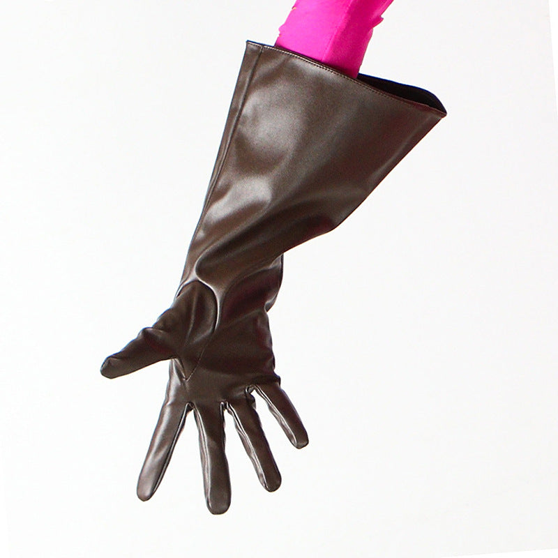 Elegant Matte Finish Long Faux Leather Gloves