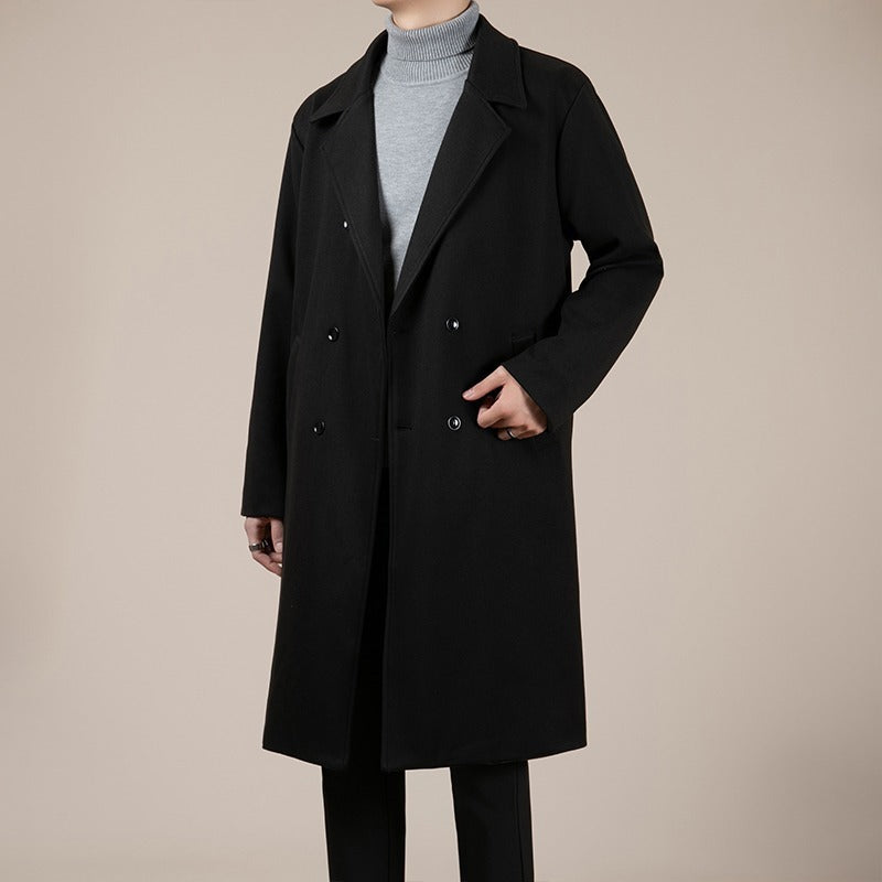 Stylish Korean Wool Coat for Men | Autumn/Winter Mid-Length Lapel Trench