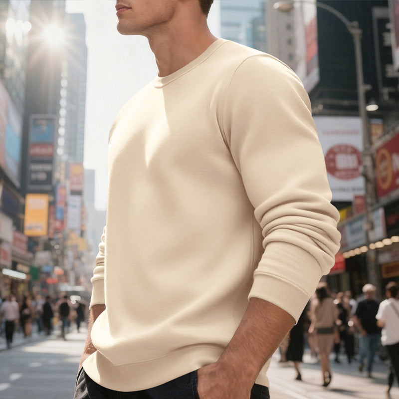 Men's Fleece-Lined Crew Neck Sweater | Loose Fit Casual Warm Top