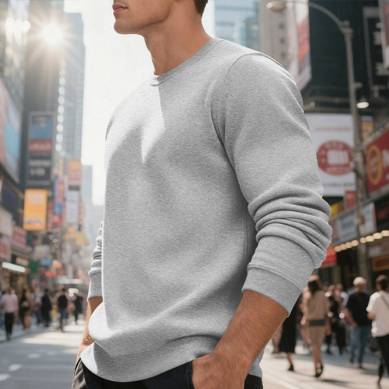Men's Fleece-Lined Crew Neck Sweater | Loose Fit Casual Warm Top
