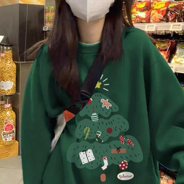 Casual Holiday Christmas Tree Round-Neck Sweatshirt