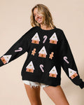 Women's Festive Sequin Christmas House Pullover Sweater