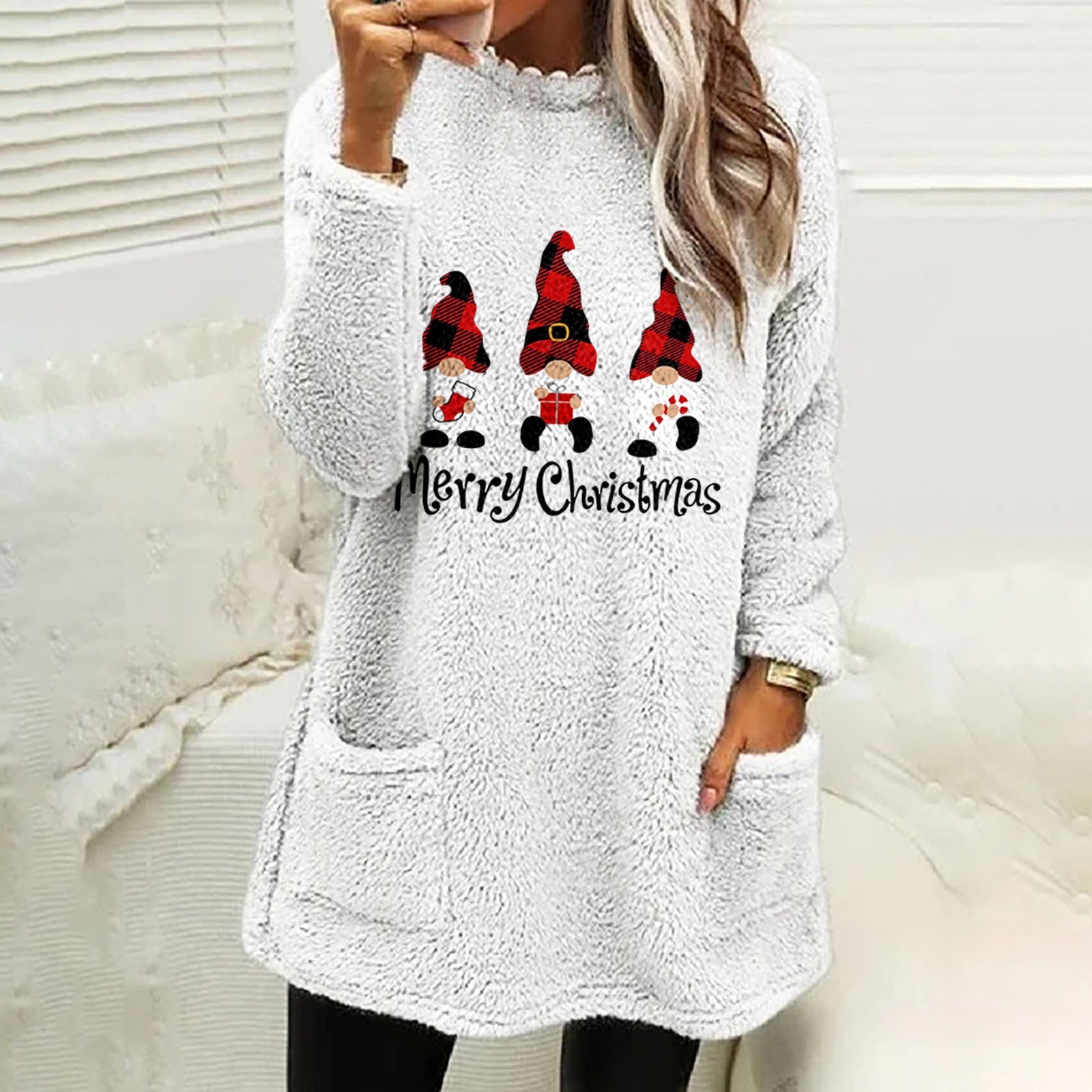 Women's Holiday Letter Graphic Long Sleeve Pocket Fleece Top