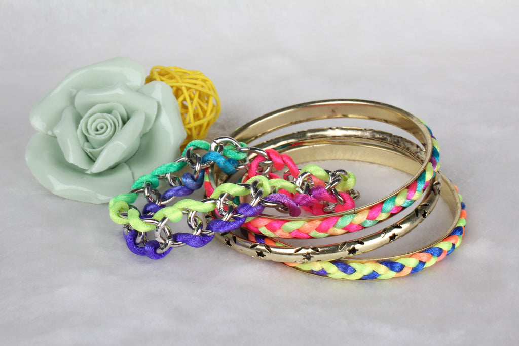 Women's 4-Pack Burnished Gold Tone & Woven Cord Bracelet Set