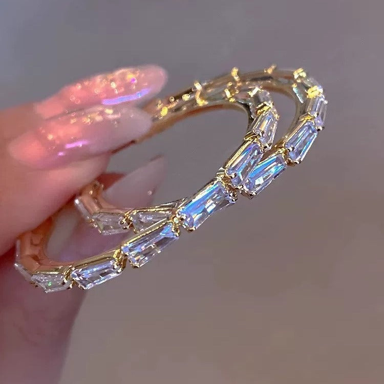 Advanced French Black & Crystal Hoop Earrings