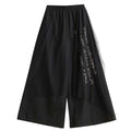 Dark Print Loose Fit Mesh Stitching Wide Leg Pants