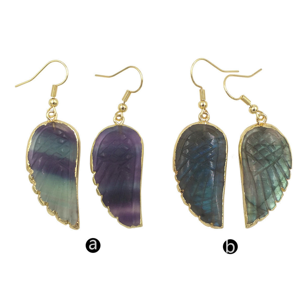 Glitter Fluorite Feather Dangle Earrings