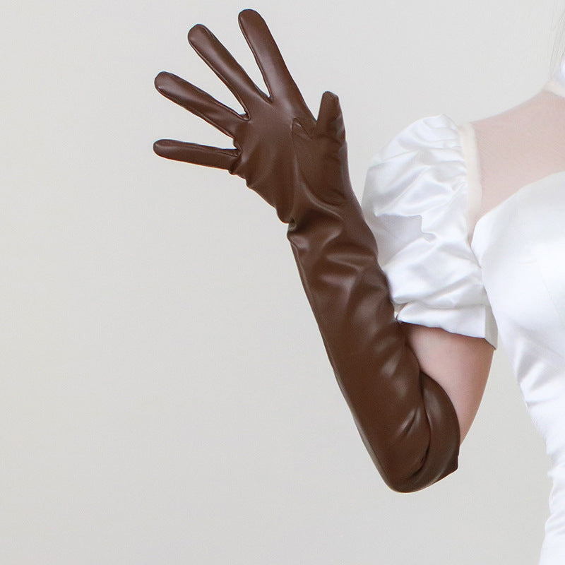 Elegant Matte Finish Long Faux Leather Gloves