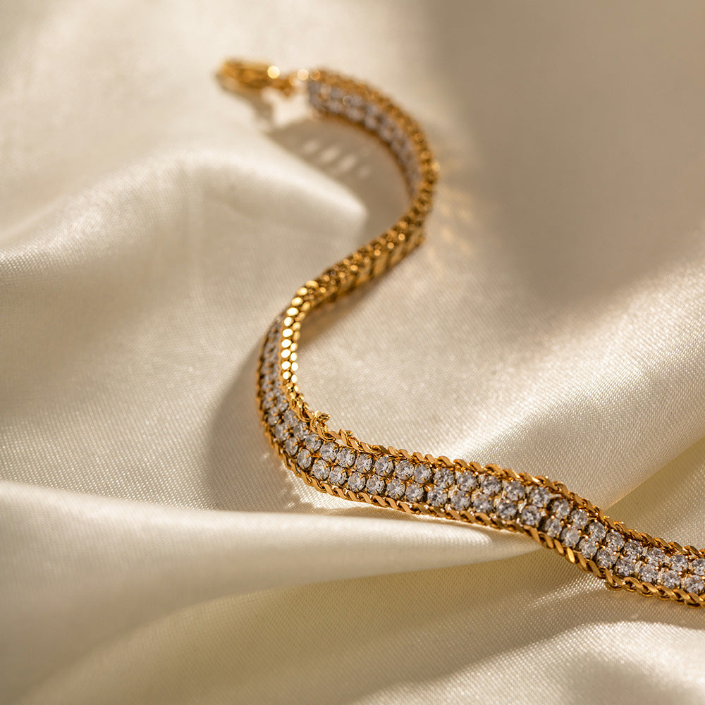 Double Strand White Zircon Bracelet in 18K Gold