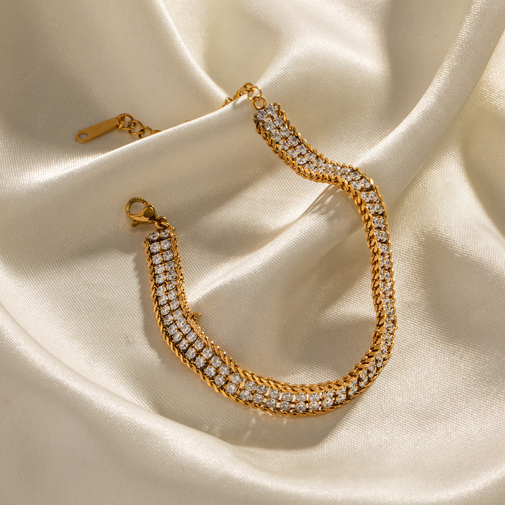 Double Strand White Zircon Bracelet in 18K Gold