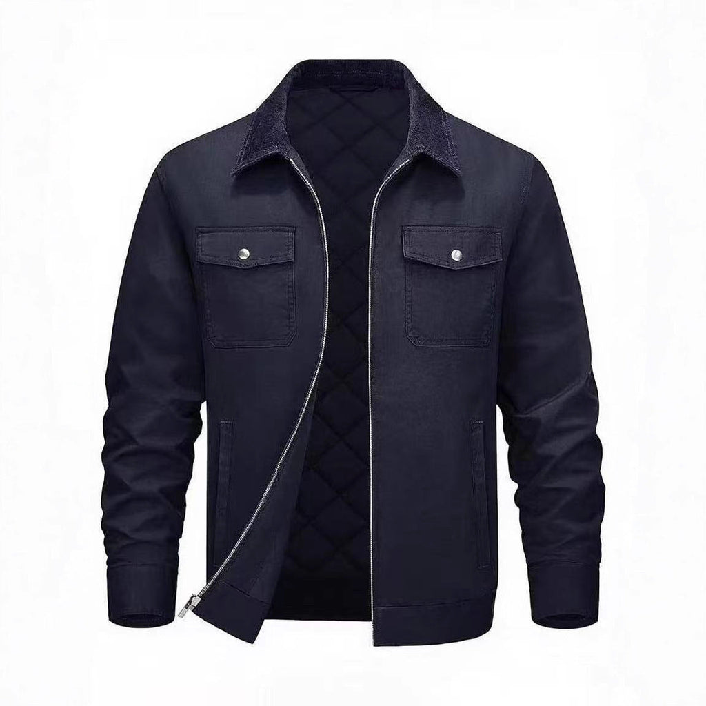 Men's Casual Cotton Padded Coat | Loose Fit, Solid Color, Polo Collar Warm Jacket