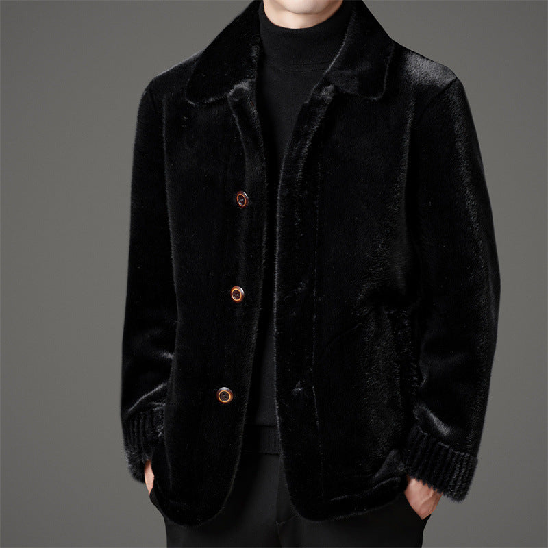 Men's Luxury Winter Golden Mink Faux Leather Wool Coat