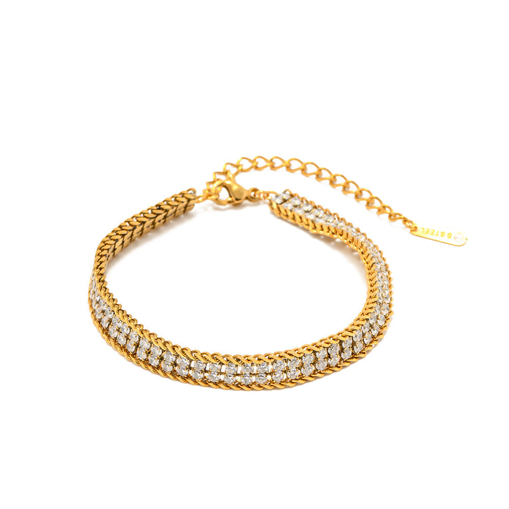 Double Strand White Zircon Bracelet in 18K Gold