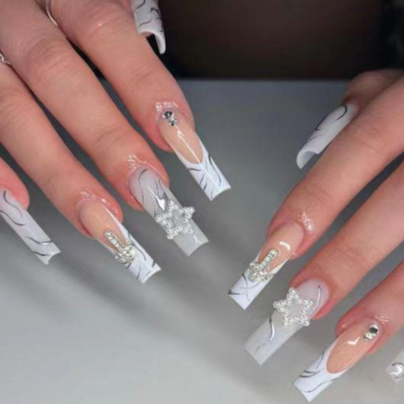 Elegant French Cross Accent Finished Fake Nails