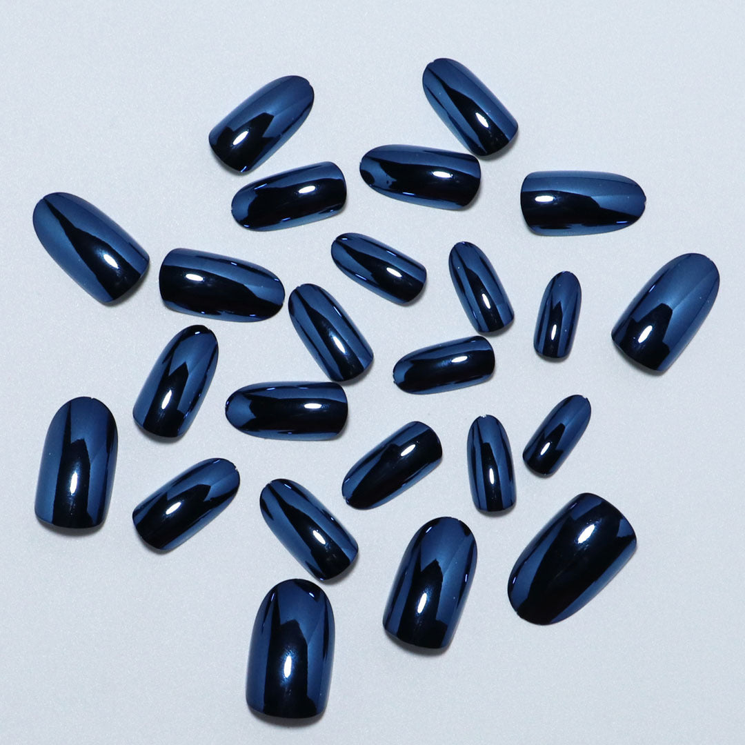 Wearable Blue Chrome Metallic Fake Nails