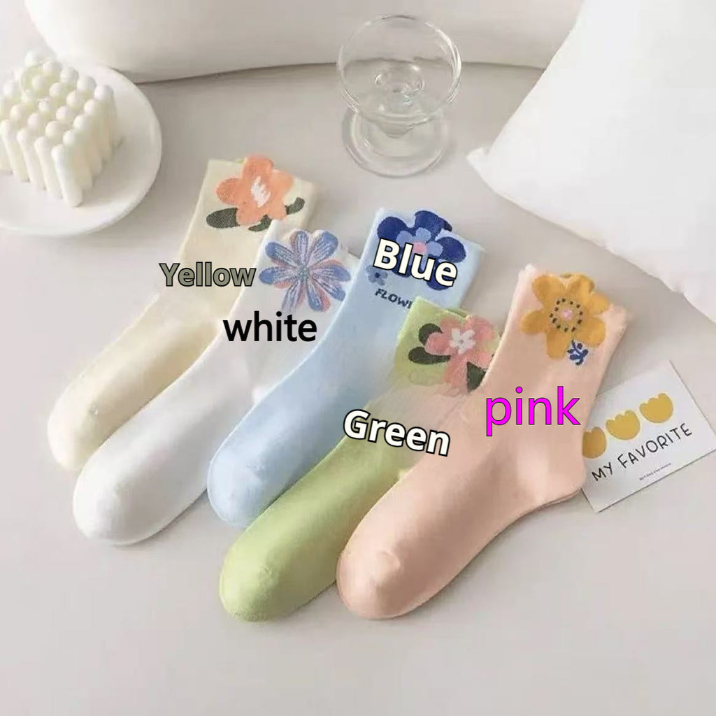 Japanese Cute Style Colorful Flowers Tube Socks