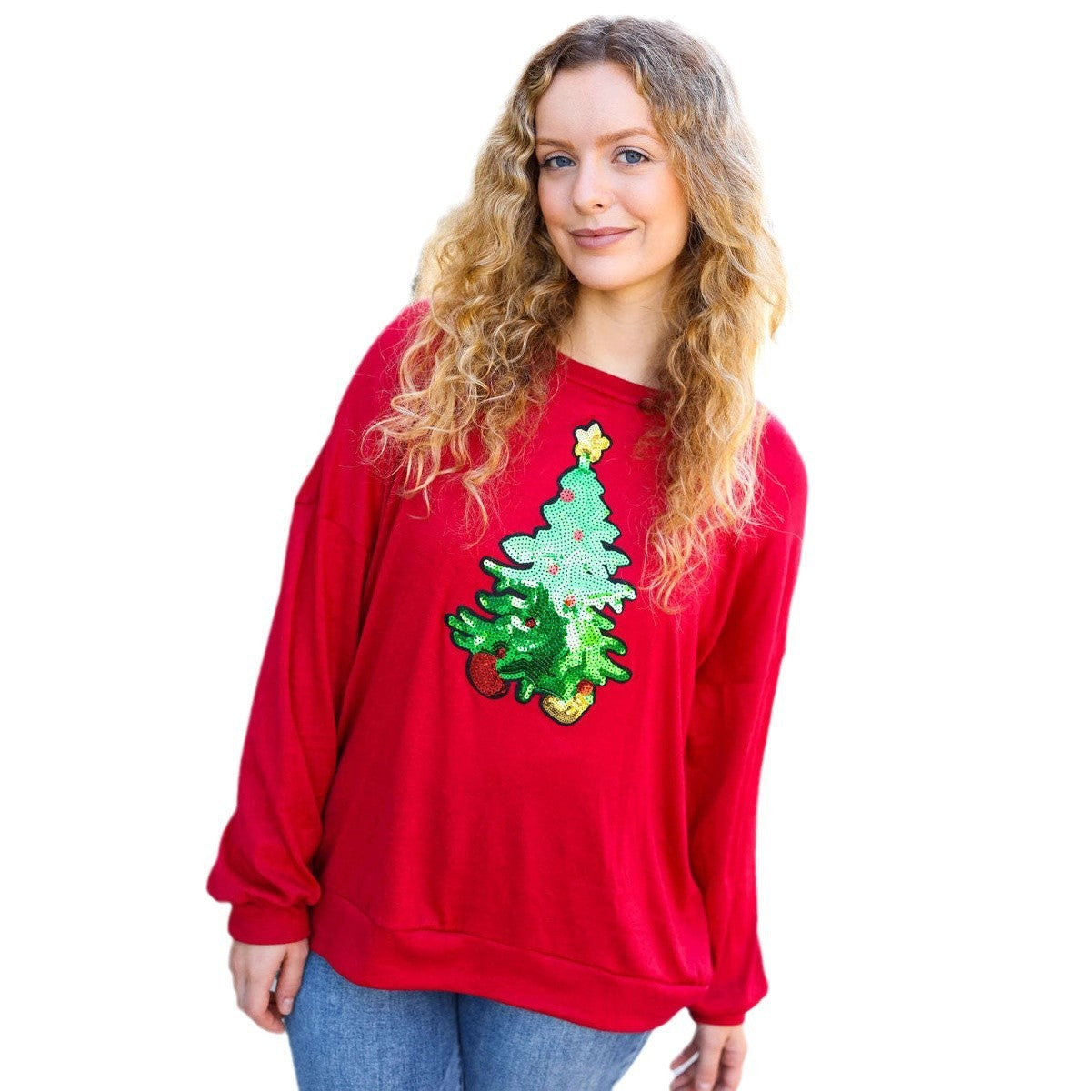 Casual Oversized Christmas Festival Sequin Sweatshirt