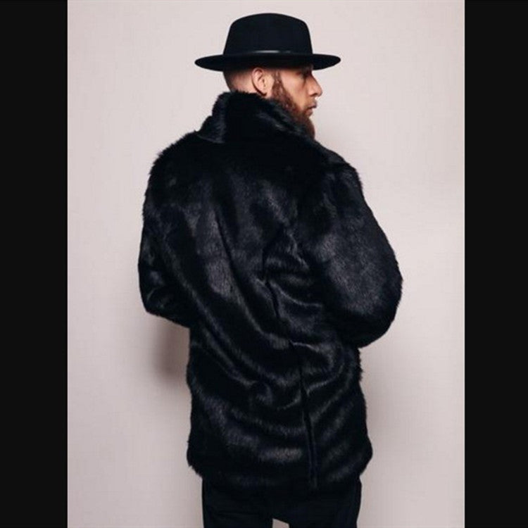 Luxury Style Men's Faux Fur Overcoat | Mid-Length Mink-Like Lapel Jacket