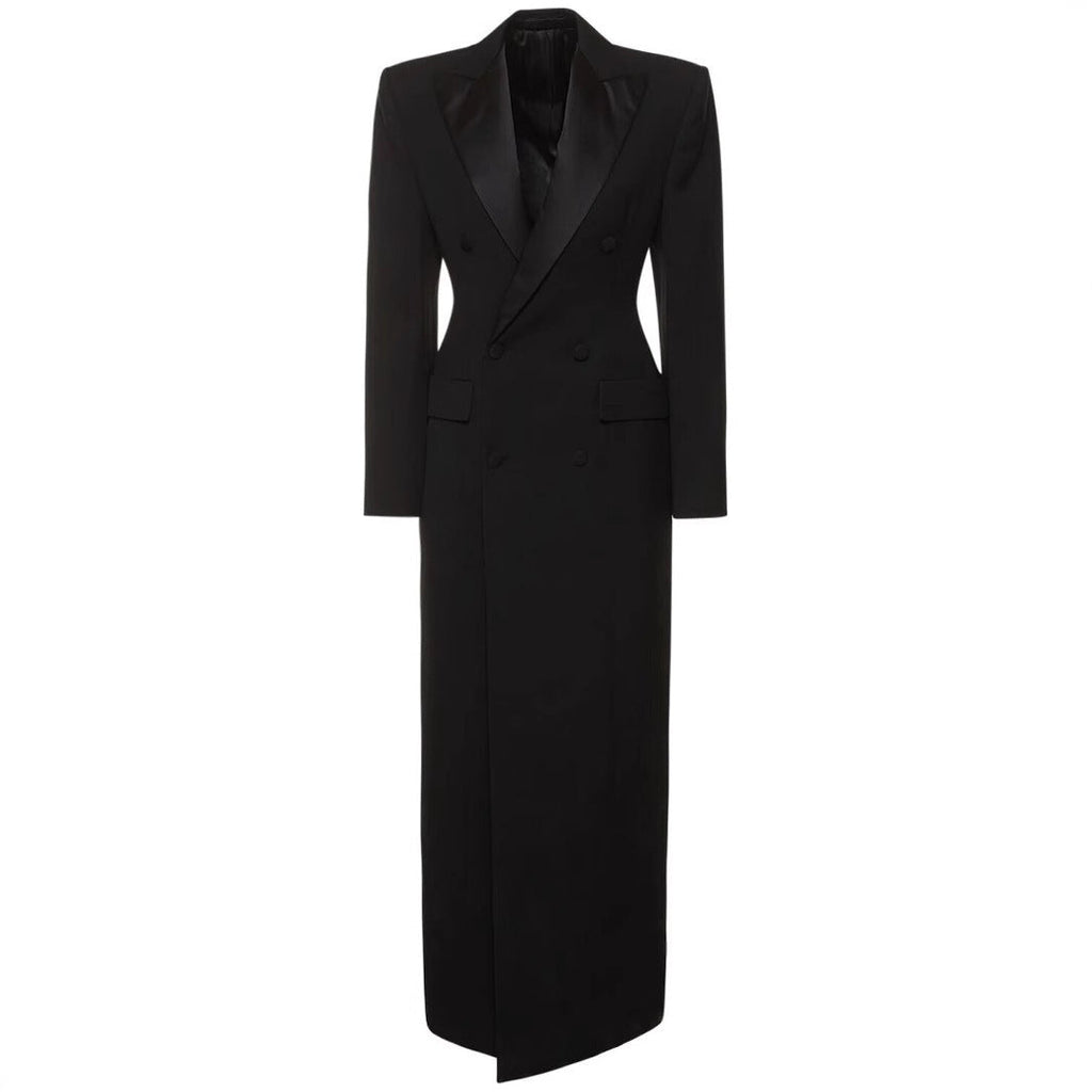 Women's Fashion Satin Inlaid Collar Black Trench