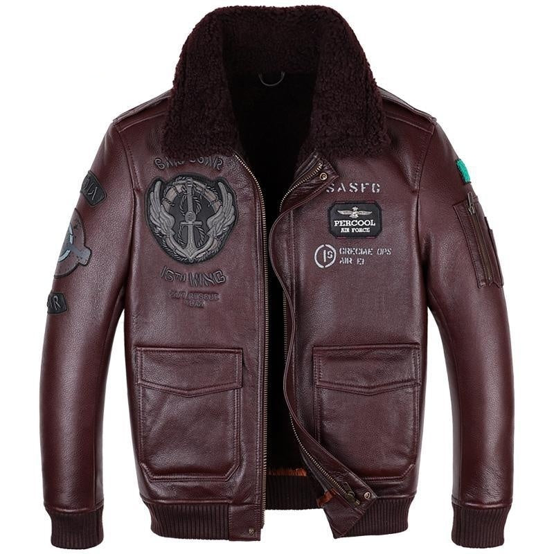 Men's Classic Leather Flight Suit Jacket | Aviator Bomber Style Outerwear