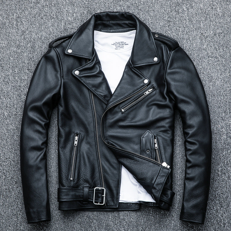Men's Pure Cowhide Biker's Leather Jacket | Genuine Motorcycle Rider Coat