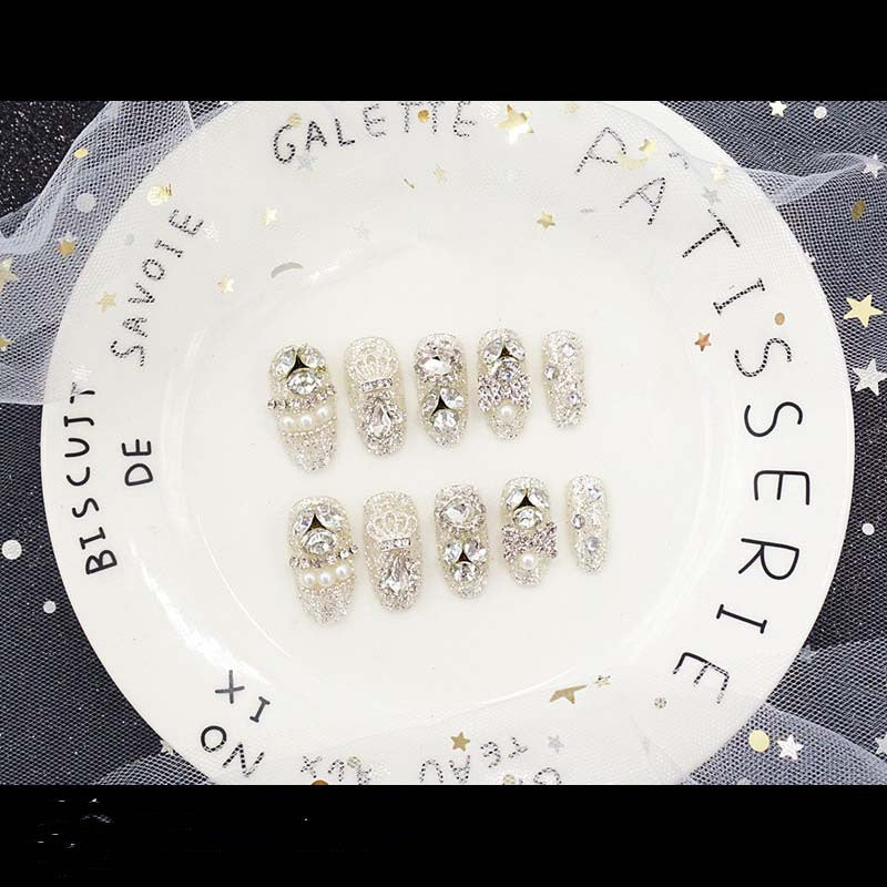 Luxury Fake Nails with Rhinestone Silver Drops