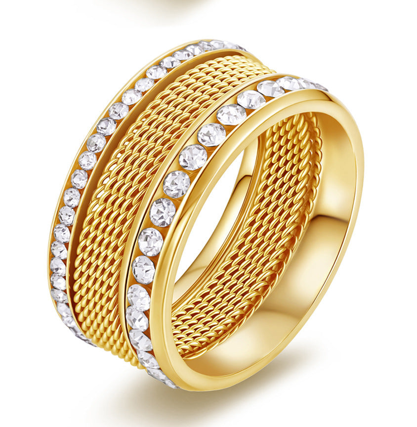 Luxury Copper & Zircon Twin Design Ring with 18K Gold Plating