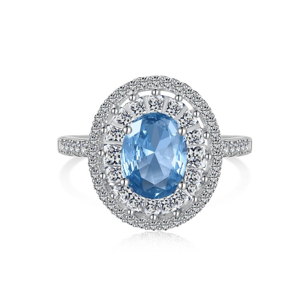 Women's Fashion S925 Sterling Silver Sea Blue Zircon Ring