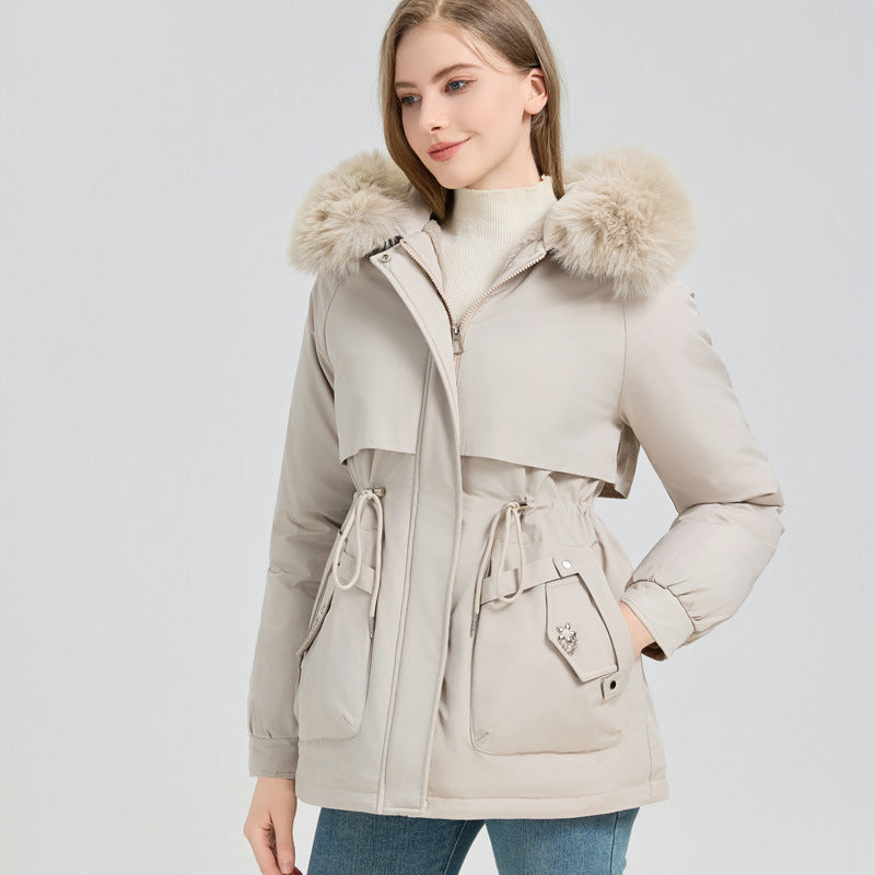 Women's Short Hooded Coat with Big Fur Collar