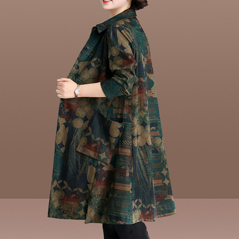 Plus Size Women's Floral Print Trench Coat