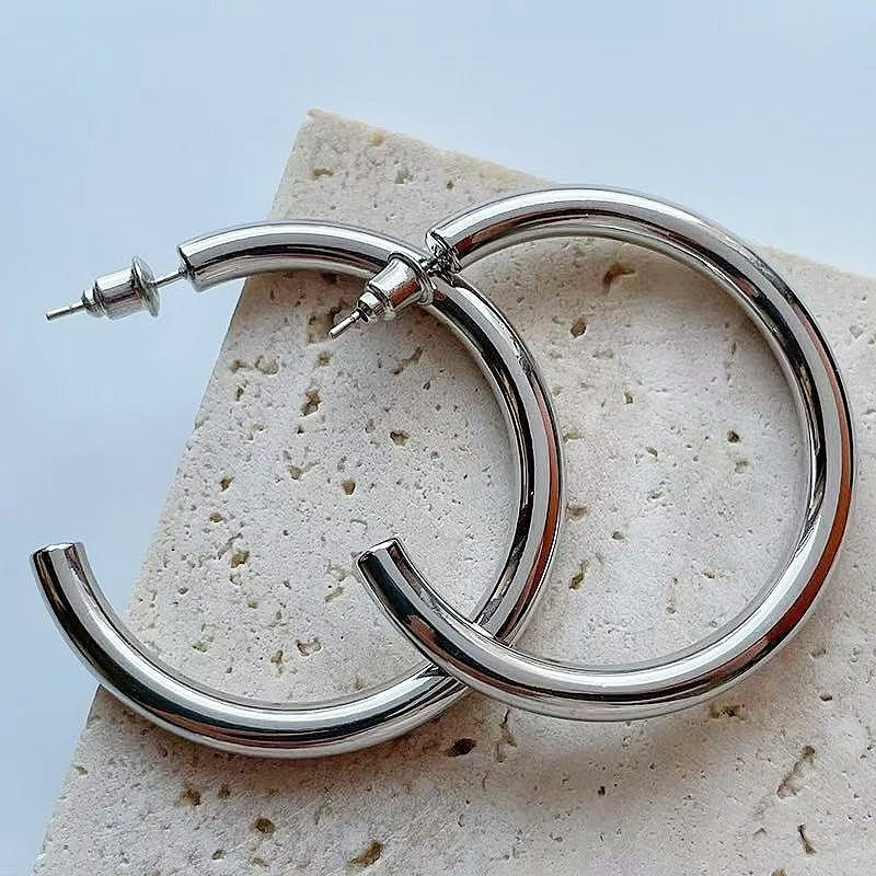 Chunky Copper Gold-Plated Statement Hoop Earrings