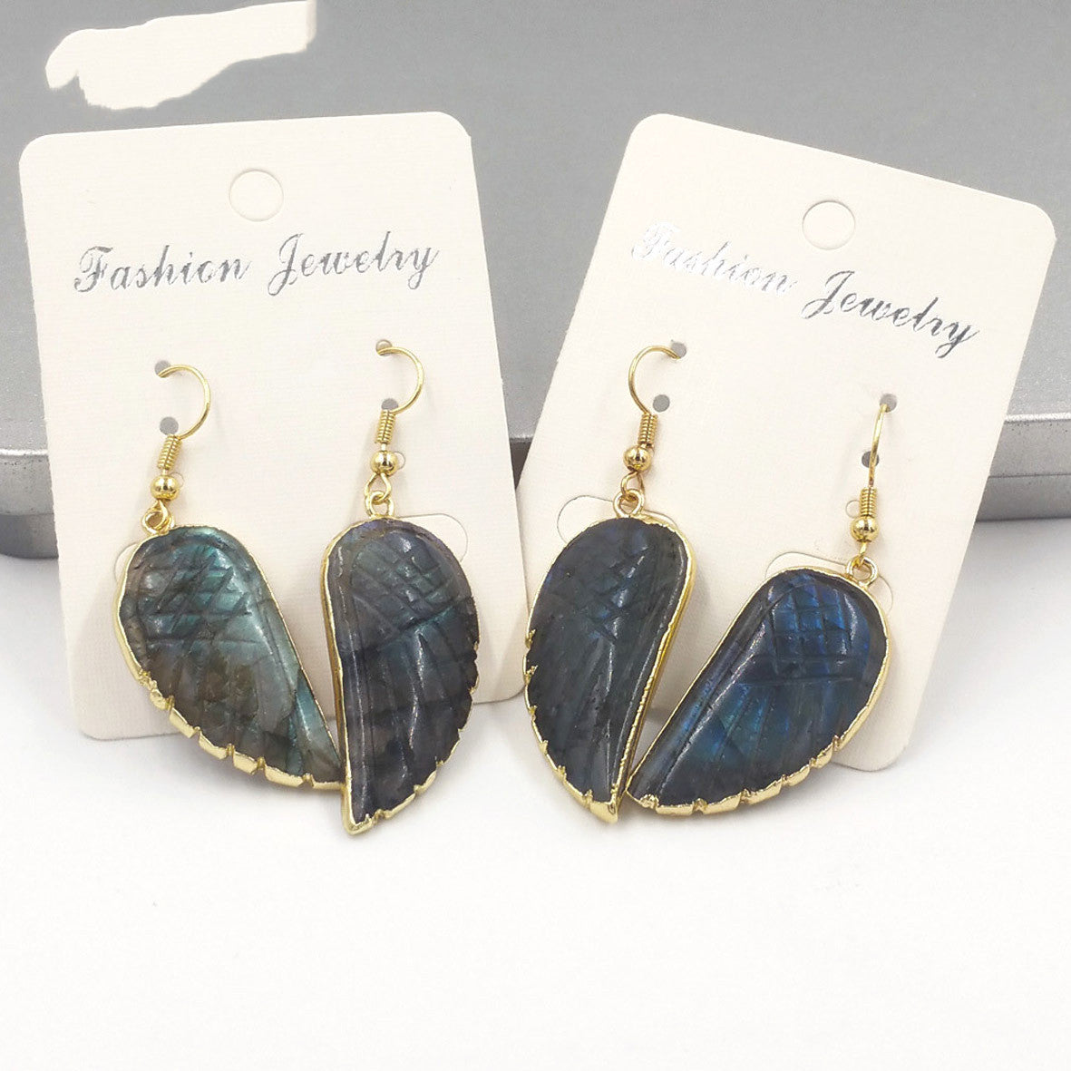 Glitter Fluorite Feather Dangle Earrings