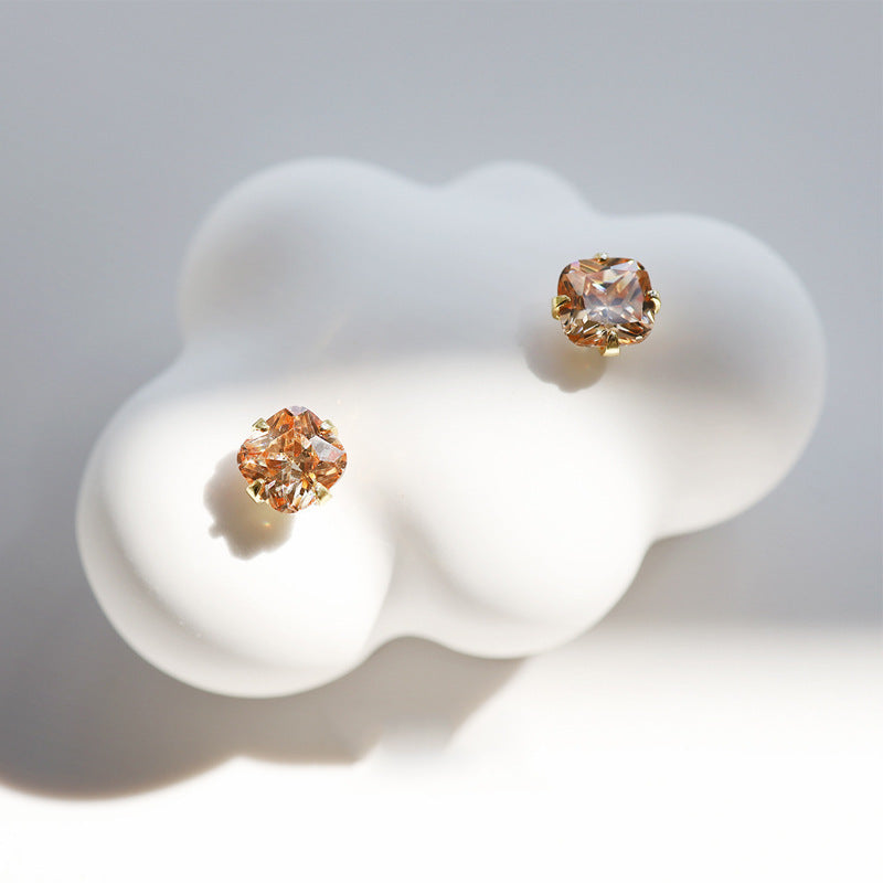 Simple Korean Style Citrine Silver Earrings